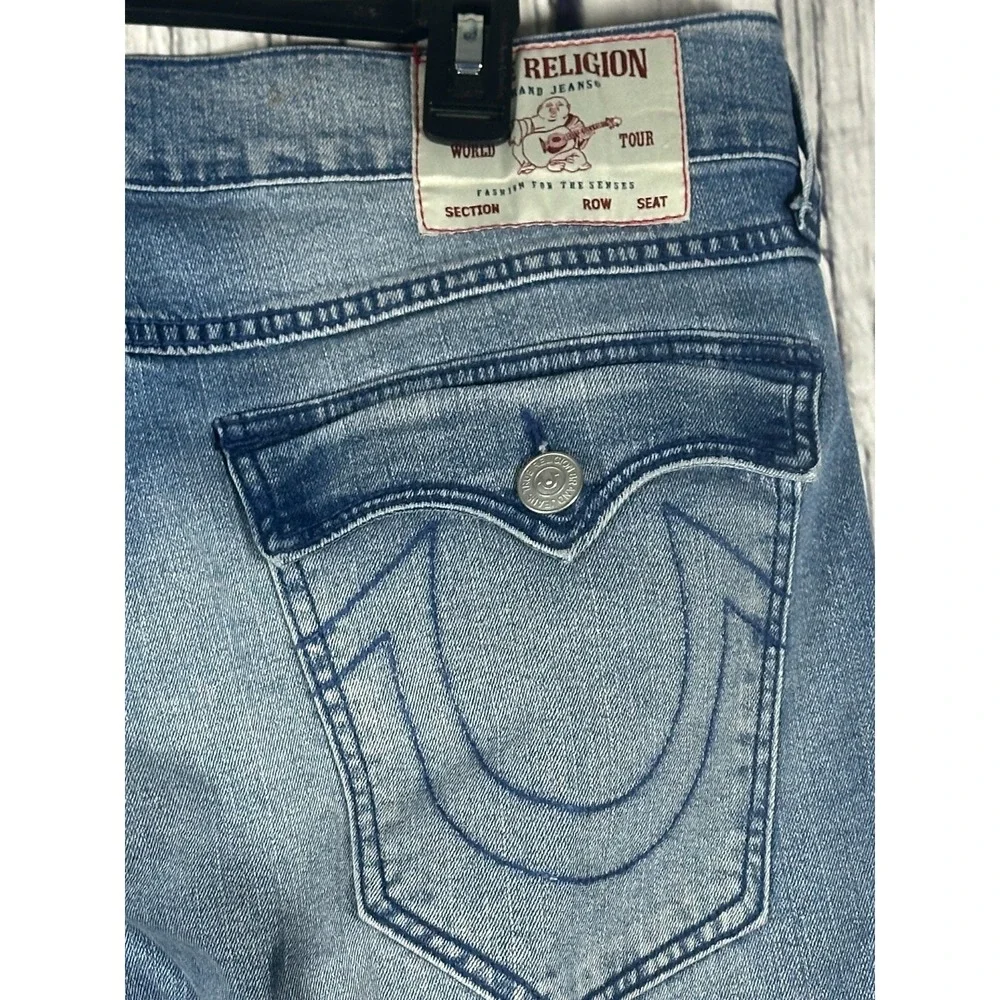 True Religion Ricky Relaxed Straight Jeans Mens 34 Stretch Flap‎ Pockets Blue